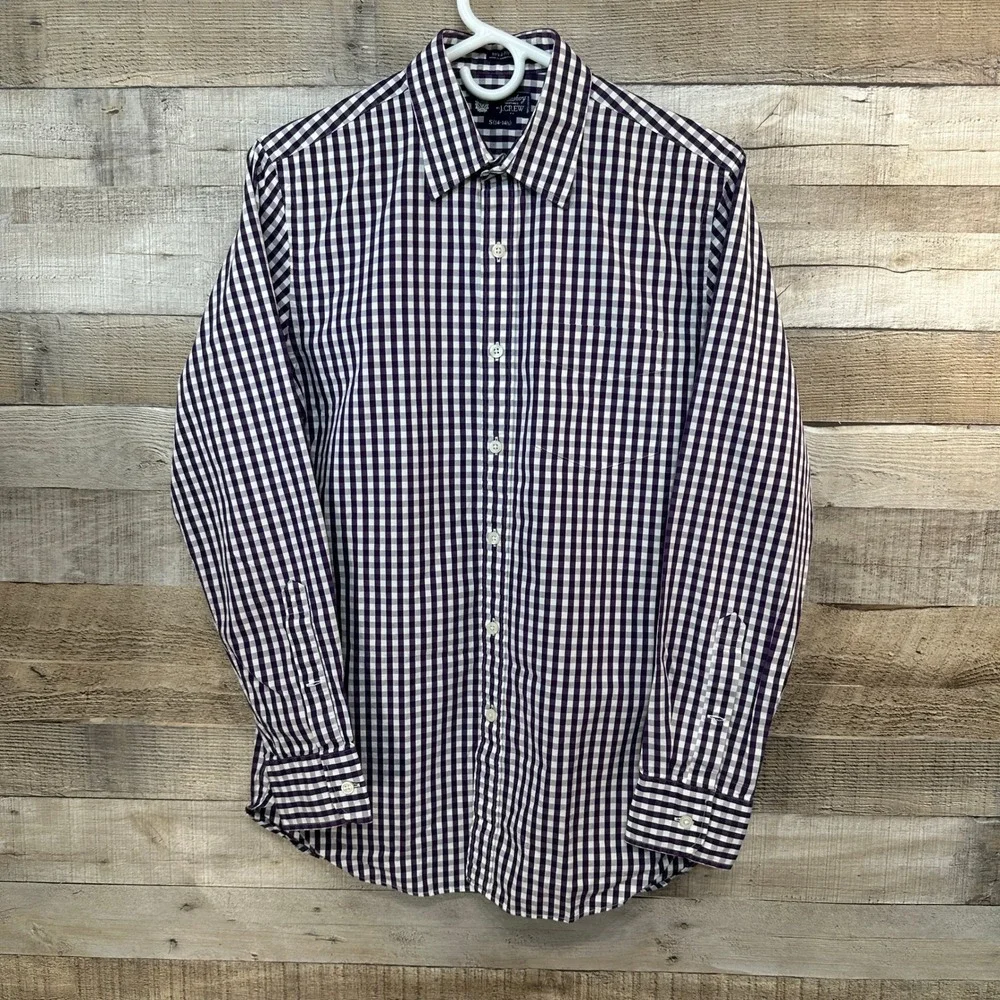 J Crew Haberdashery Mens Small 14 14 1/2 Purple White‎ Gingham Button Up Shirt